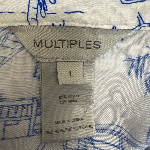 Multiples White and Blue Beach Coastal Printed Women's Top Size Large - Picture 9 of 10
